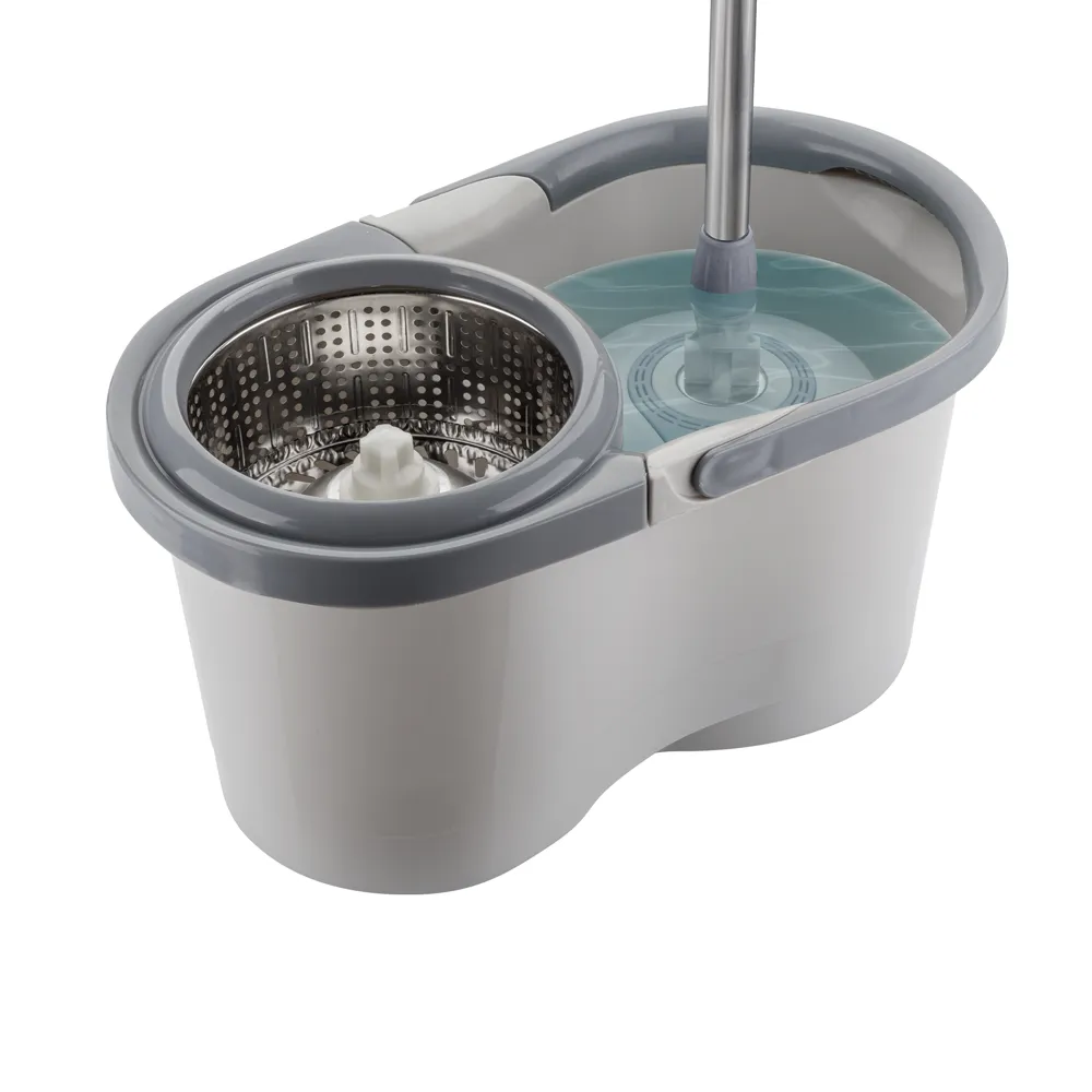 Mop Giratório Menalux com Cesto Inox e Refil Extra de Microfibra