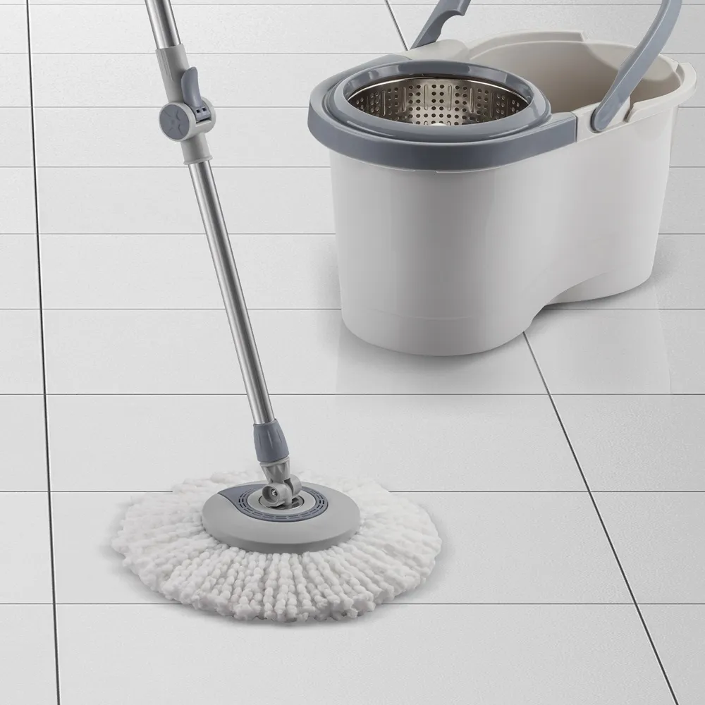 Mop Giratório Menalux com Cesto Inox e Refil Extra de Microfibra
