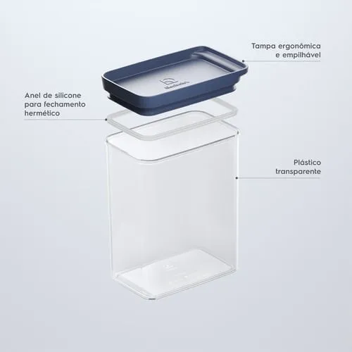 Kit Cesto para Roupas Dobrável Electrolux 40 Litros Branco e Azul + 2 Potes Herméticos Organizadores Electrolux Experience Empilhável Modular 1,75L
