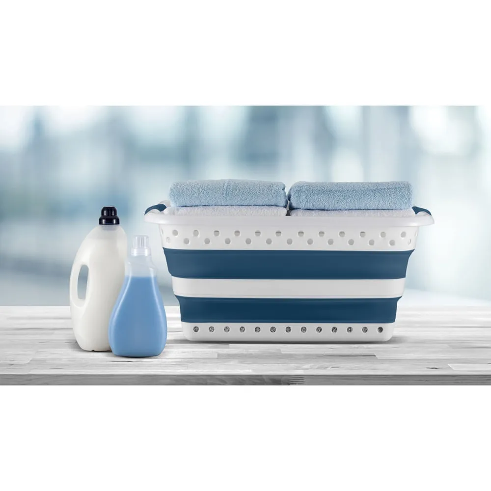 Kit Cesto para Roupas Dobrável Electrolux 40 Litros Branco e Azul + 2 Potes Herméticos Organizadores Electrolux Experience Empilhável Modular 1,75L