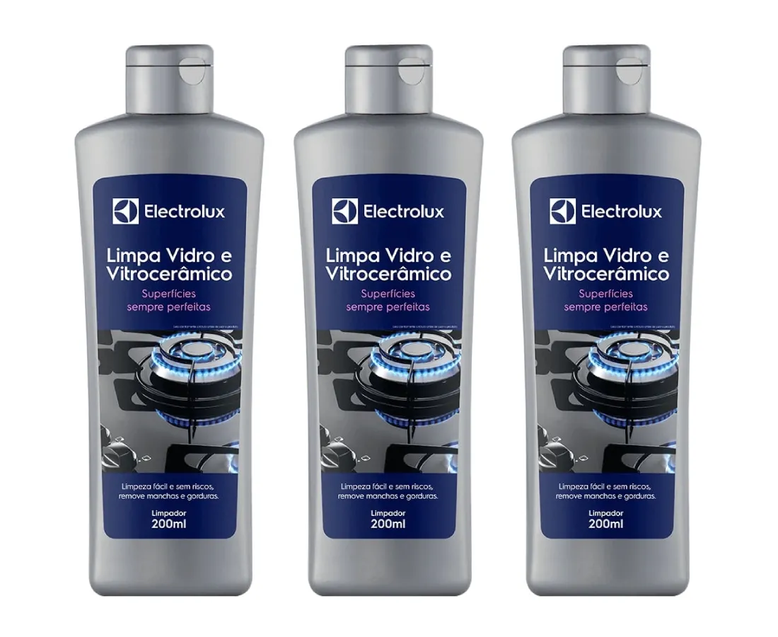 Kit Limpa Vidro e Vitrocerâmico de Indução Electrolux Remove Manchas e Gorduras 3 unidades