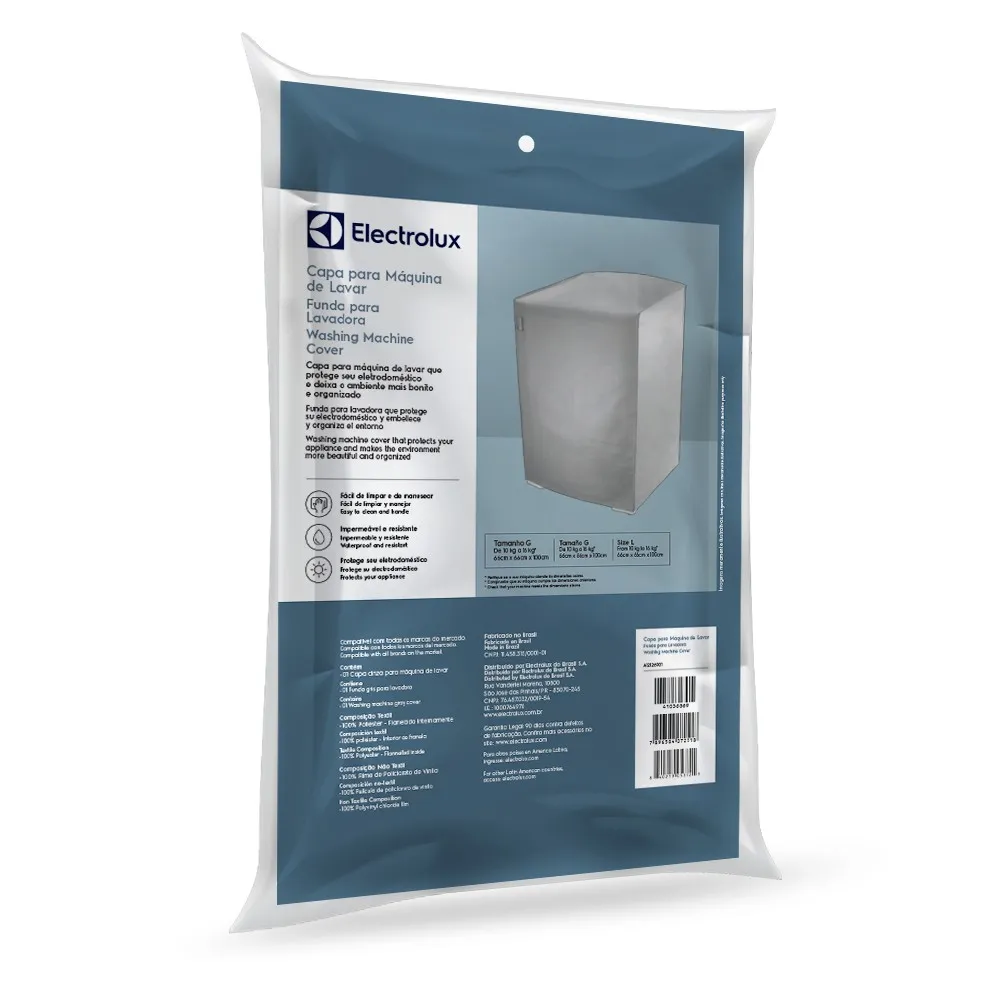 Capa para Máquina de Lavar Electrolux Cinza 6kg a 10kg Tamanho P