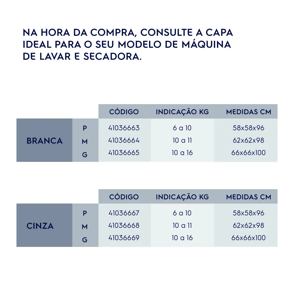 Capa para Máquina de Lava Electrolux Branca 10kg a 11kg Tamanho M
