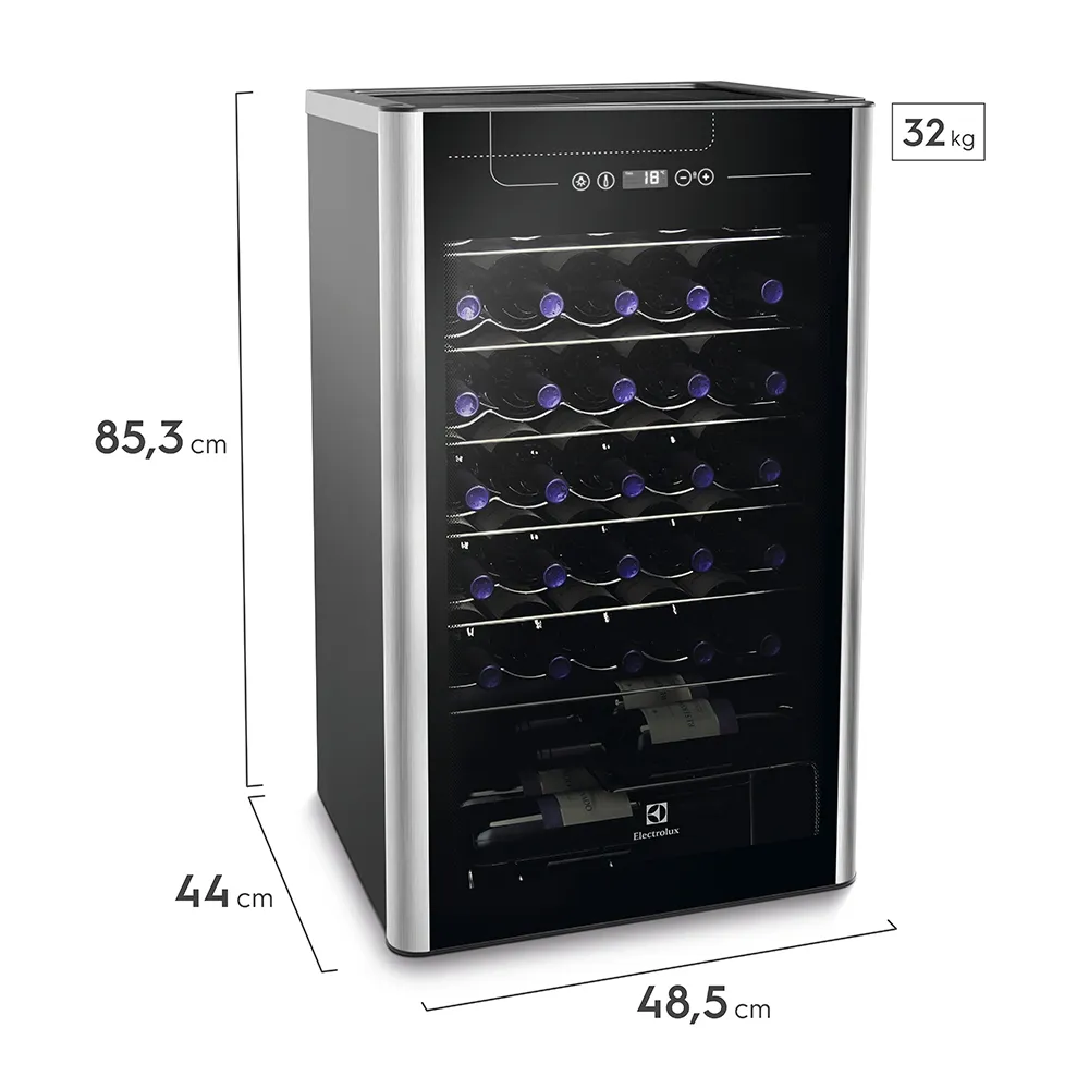 Adega de Vinho Climatizada Electrolux 34 Garrafas Uma Porta Com Acabamento Em Inox (ACS34)